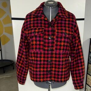 Sanctuary Plaid Boucle Shacket- Black, Pink, Red and Orange